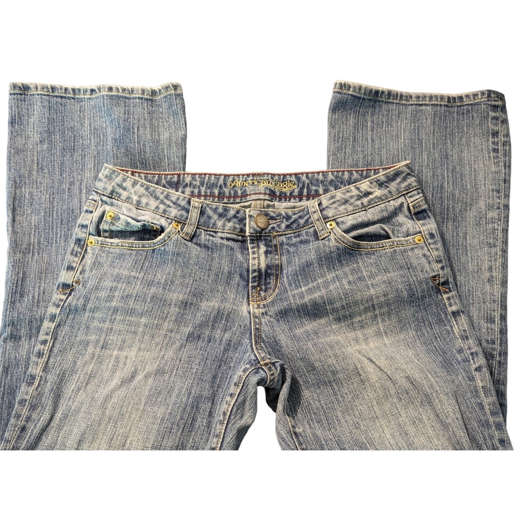 Vtg American Eagle Women's Light Wash Y2K Hipster Straight Leg Jeans Size 8 Long
